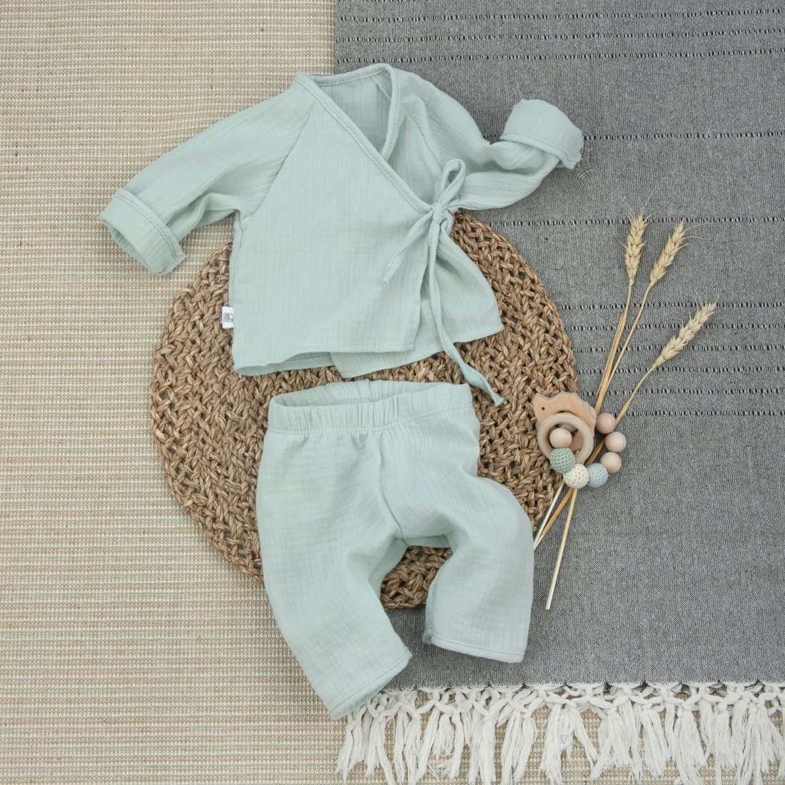 6658314303_optsite2857743a-d6d2-11ee-85fa-abd905982198 Пижама летняя для новорожденного Швейная Династия "Муслин",полынь,лето 1