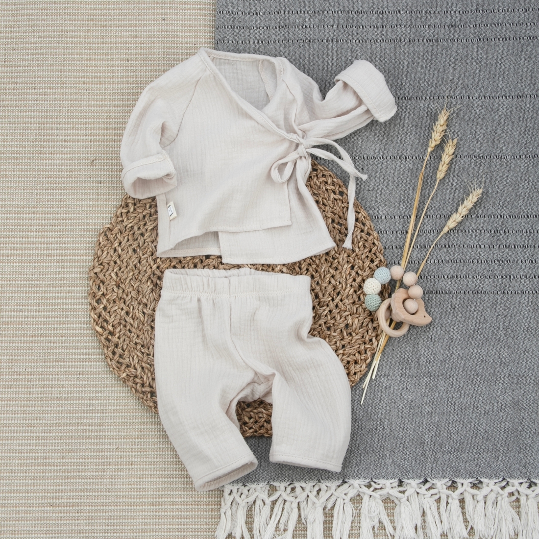 6658314303_optsite70378bf5-d6e3-11ee-85fa-abd905982198 Пижама летняя для новорожденного Швейная Династия "Муслин",светло-бежевый,лето 1