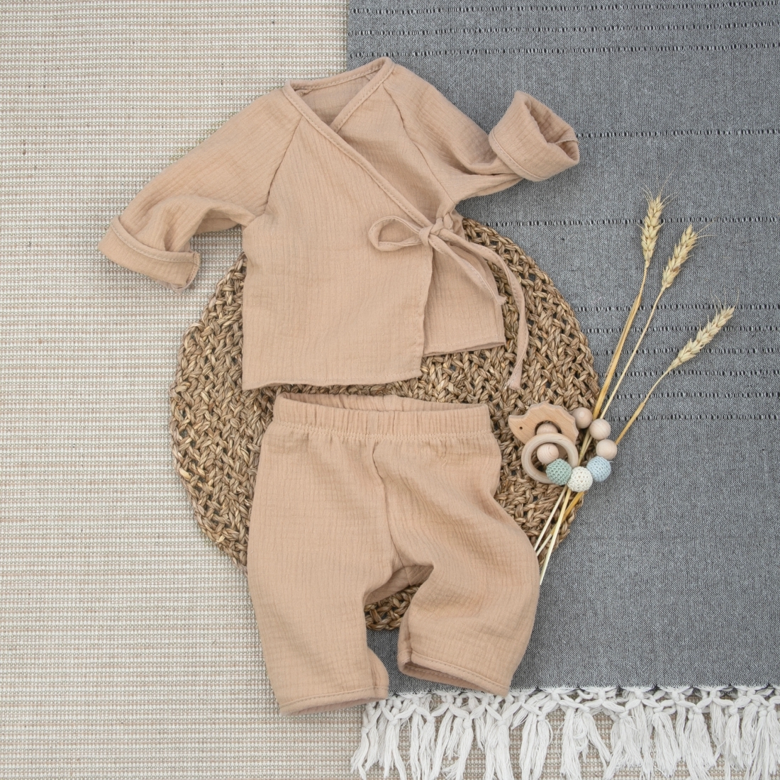 Пижама летняя для новорожденного Швейная Династия "Муслин",песочный,лето 1