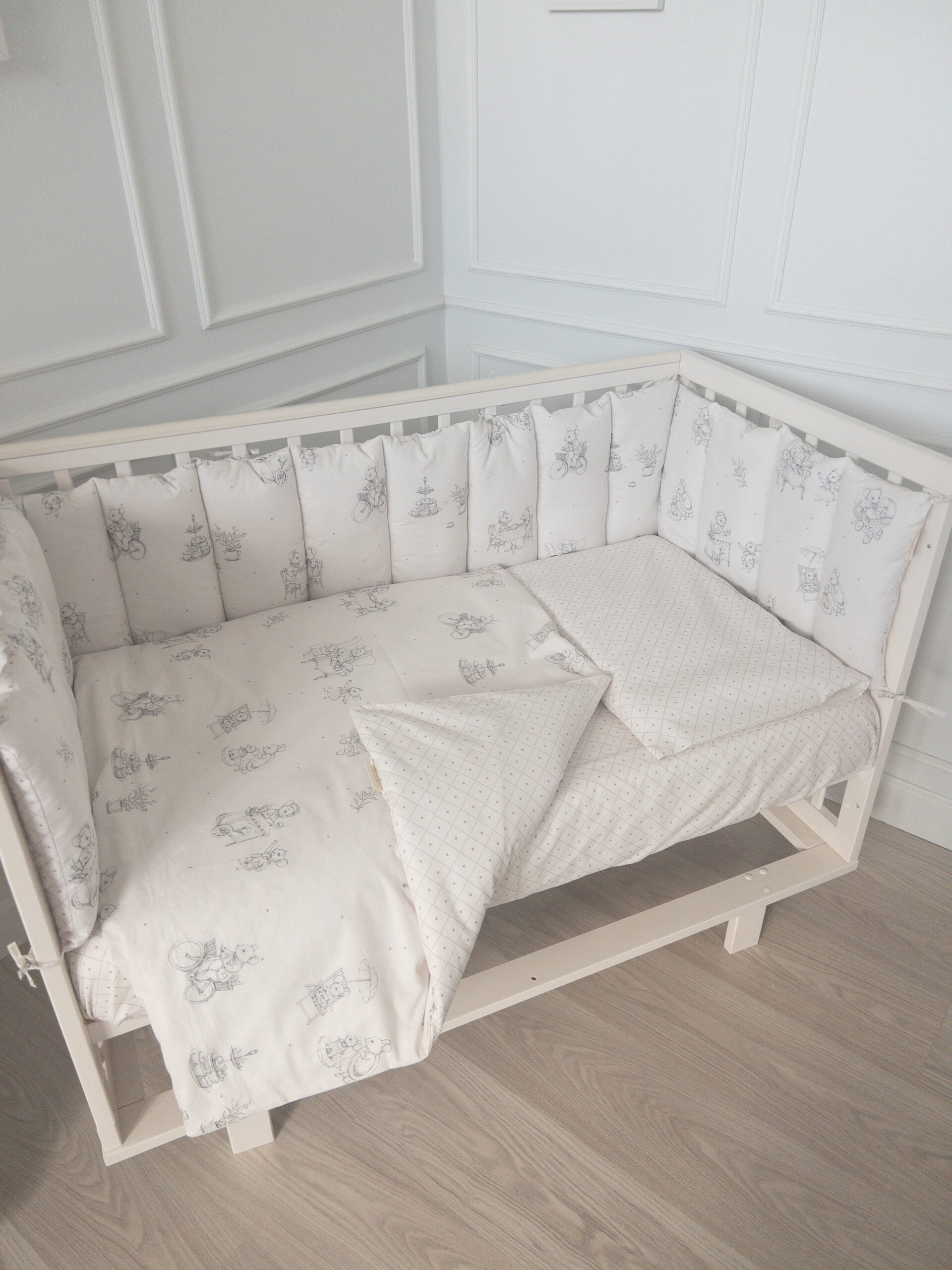 IMG_5849 КПБ 6 предметов для прямоугольной кроватки Lappetti "Мышкины каникулы" 1