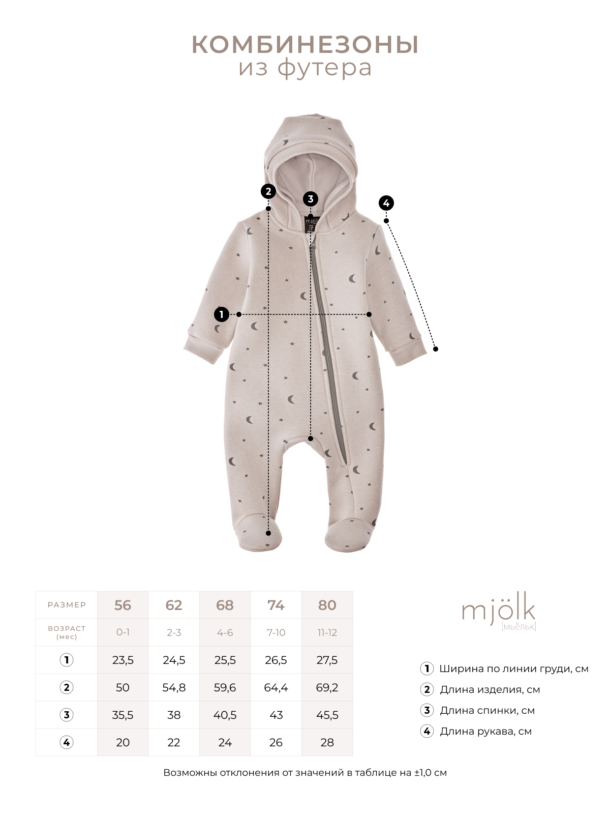 Комбинезоны_футер_Moons_с_капюшоном_СОВ Утеплённый комбинезон с капюшоном Mjolk White Sand Moons с закрытой ножкой 3