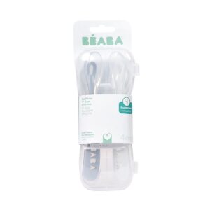 Набор из двух силиконовых ложек Beaba 4М+ с боксом для хранения SET 2 1AGE SILIC SPOON+BOX PEB