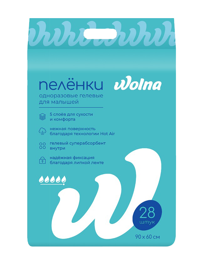 Пеленки одноразовые "Wolna" 60*90см 28шт/уп 1 Пеленки одноразовые “Wolna” 60*90см 28шт/уп